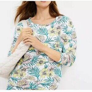 LOU & GREY SIZE XS TROPICAL COZY COTTON TERRY LONG SLEEVE SWEATSHIRT LOFT